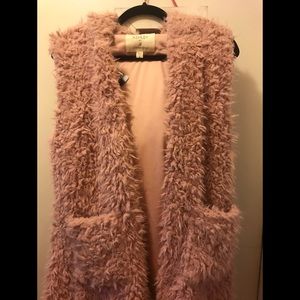 Pink Hooded Vest Faux Fur Super Soft Size L